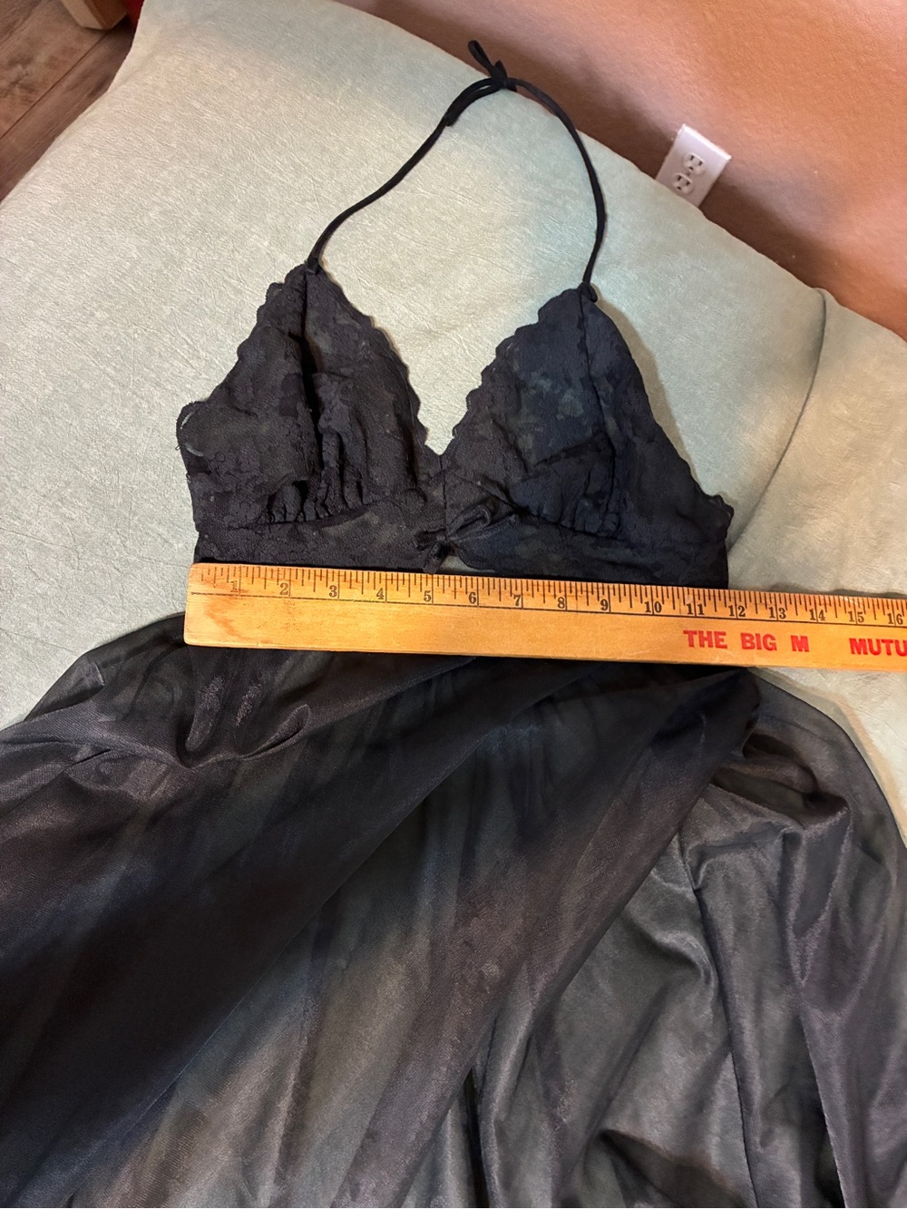 Vintage 60s Chiffon & Lace Halter Maxi Lingerie Night Gown XS - Picture 12 of 14